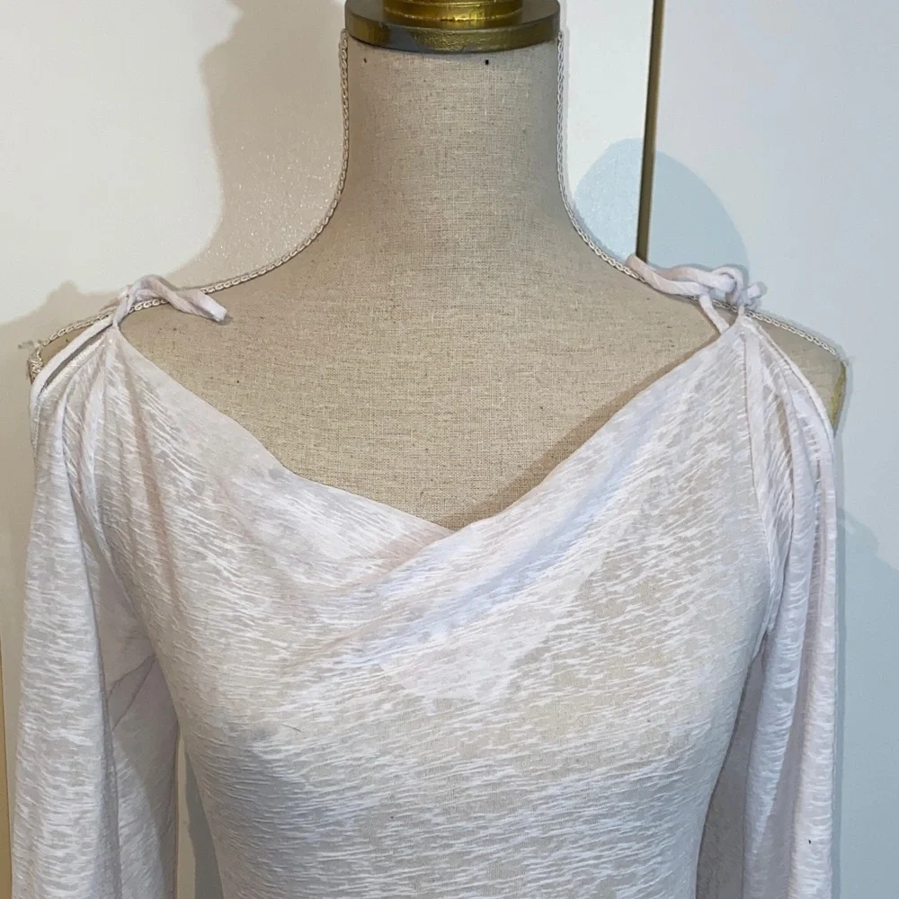 Vintage White Women's Cut Out Blouse with Draped Neckline - Picture 11 of 17